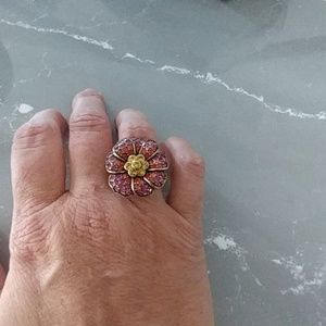 Heidi Daus Pink and Gold Flower Cocktail Ring